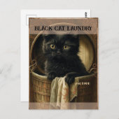 Carte Postale Drôle mignon Linge de chat noir (Devant / Derrière)