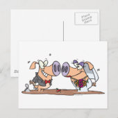 Carte Postale drôle mignon mariage cochons marié marié (Devant / Derrière)