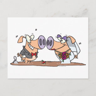 Carte Postale drôle mignon mariage cochons marié marié
