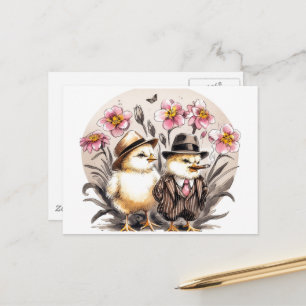 Carte Postale Drôle mignon poussins de Pâques Vintages