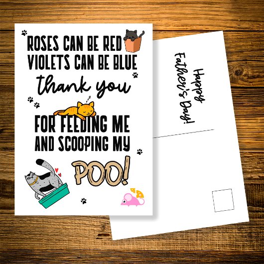 Carte Postale Drôle Mignonne Fête des pères Heureuse Du Chat