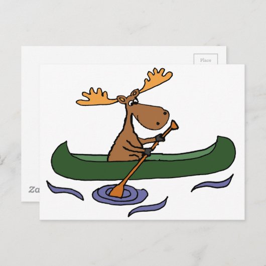 Carte Postale Drôle Moose Canoeing Cartoon (Devant / Derrière)
