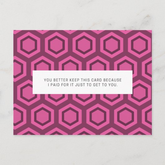 Carte Postale Drôle motif rose et violet (Devant)