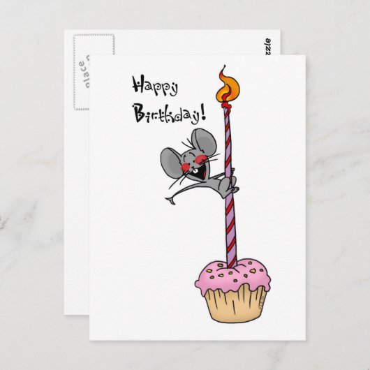 Carte Postale Drôle Mouse dessinée à la main conception d'annive (Devant / Derrière)