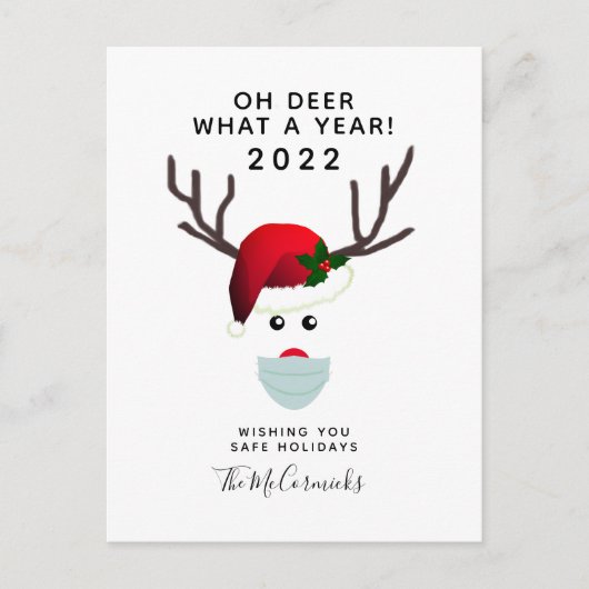 Carte Postale Drôle Noël 2021 Covid Visage Reindeer (Devant)