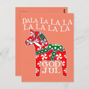 Carte Postale Drôle Noël suédois Dieu Jul Dala Horse Dalahos