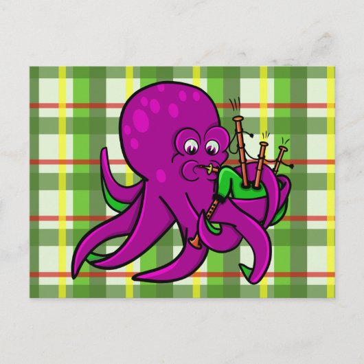 Carte Postale Drôle Octopus Illustration Cartoon Bagpipes (Devant)