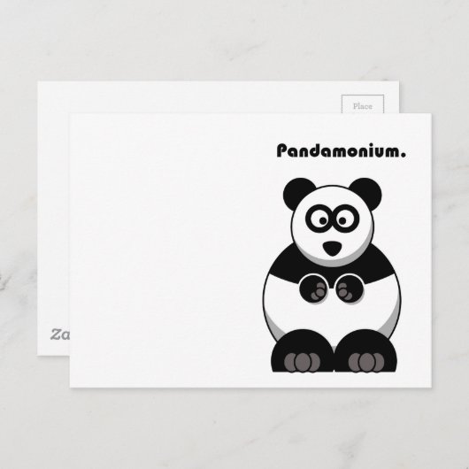 Carte Postale Drôle Pandamonium Panda Cartoon, Mignonne Pun Stre (Devant / Derrière)