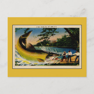 Carte Postale Drôle pêche vintage exagérée