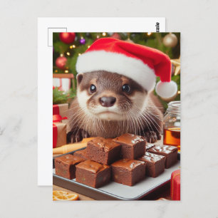 Carte Postale Drôle Père Noël Otter avec Brownies pour Noël