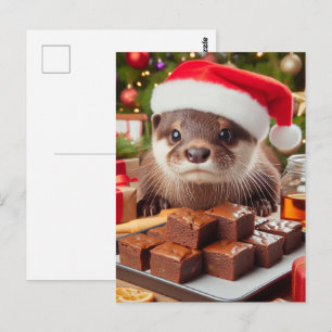 Carte Postale Drôle Père Noël Otter avec Brownies pour Noël