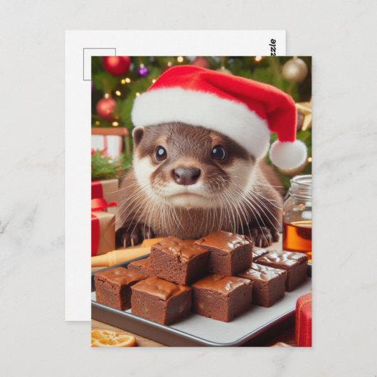 Carte Postale Drôle Père Noël Otter avec Brownies pour Noël (Devant / Derrière)