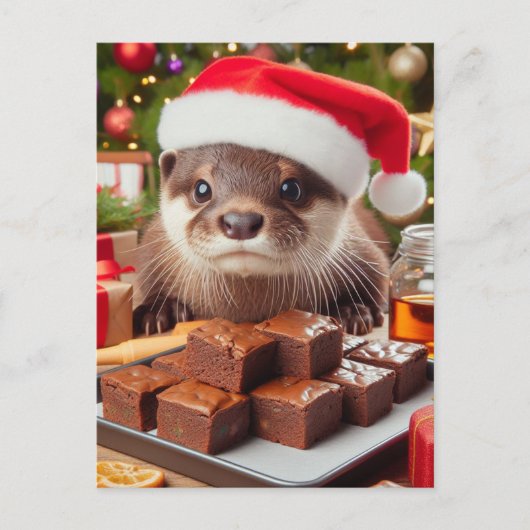 Carte Postale Drôle Père Noël Otter avec Brownies pour Noël (Devant)