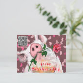 Carte Postale Drôle Pig Valentine's Day Card avec QR Code (Debout devant)