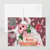 Carte Postale Drôle Pig Valentine's Day Card avec QR Code (Devant / Derrière)