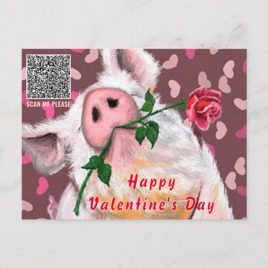 Carte Postale Drôle Pig Valentine's Day Card avec QR Code (Devant)