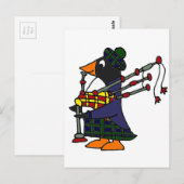 Carte Postale Drôle Pingouin Jouer Bagpipes Art (Devant / Derrière)