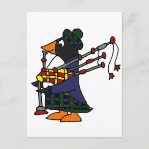 Carte Postale Drôle Pingouin Jouer Bagpipes Art