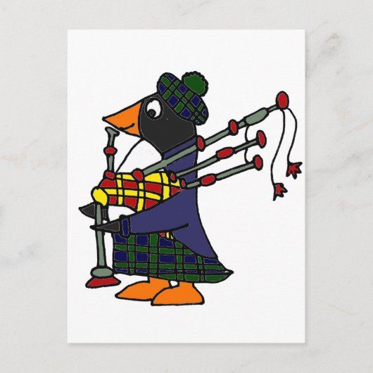 Carte Postale Drôle Pingouin Jouer Bagpipes Art (Devant)