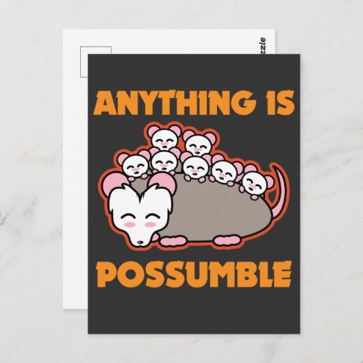 Carte Postale Drôle Possum Opossum Pun Tout Est Possumable (Devant / Derrière)