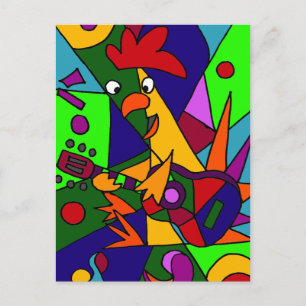 Carte Postale Drôle poulet Jouer de la guitare Art moderne Origi
