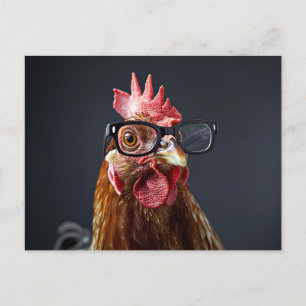 Carte Postale Drôle poulet portant des lunettes