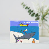 Carte Postale Drôle requin couché et dessin animé de pêche (Debout devant)