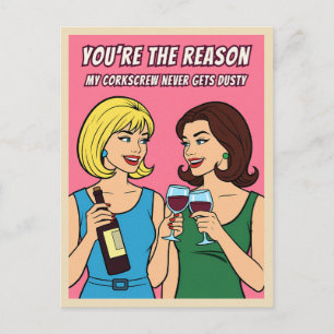 Carte Postale Drôle Rétro Vintage Humour Vin Meilleure Amie Pop 