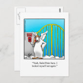 Carte postale drôle "Saint-Pierre à la porte" (Devant / Derrière)