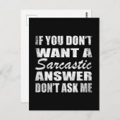 Carte Postale Drôle sarcastique citations sarcastique humour int (Devant / Derrière)