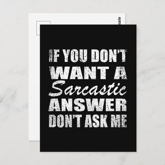 Carte Postale Drôle sarcastique citations sarcastique humour int (Devant / Derrière)
