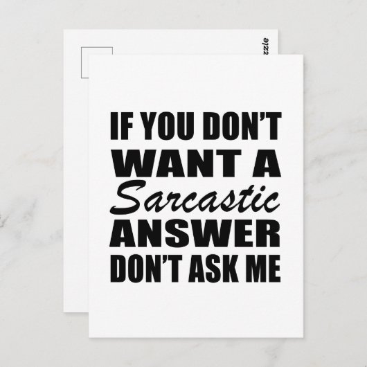 Carte Postale Drôle sarcastique citations sarcastique humour int (Devant / Derrière)