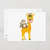 Carte Postale Drôle singe chevauchant un dessin de Giraffe (Devant / Derrière)