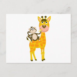 Carte Postale Drôle singe chevauchant un dessin de Giraffe