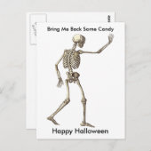 Carte Postale Drôle Skeleton Waving Ramener Candy Halloween (Devant / Derrière)