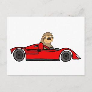 Carte Postale Drôle Sloth Driving Race Car Cartoon