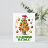 Carte Postale Drôle Spaghetti Arbre de Noël Delizioso Natale! (Debout devant)