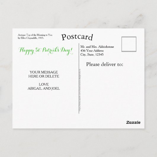 Carte Postale Drôle St Patrick's Day Irlandais Top of the Mornin (Dos)