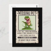 Carte Postale Drôle T-Rex Dino Pet Dinosaur Plaisanter (Devant / Derrière)