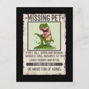 Carte Postale Drôle T-Rex Dino Pet Dinosaur Plaisanter