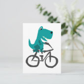 Carte Postale Drôle T-rex Dinosaur équitation Bicyclette Dessin (Debout devant)