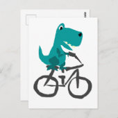 Carte Postale Drôle T-rex Dinosaur équitation Bicyclette Dessin (Devant / Derrière)