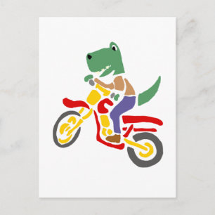 Carte Postale Drôle T-rex Dinosaur équitation Dirt Vélo Moto
