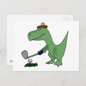 Carte Postale Drôle T-Rex Dinosaur Jouer Golf (Devant / Derrière)