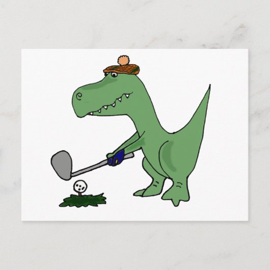 Carte Postale Drôle T-Rex Dinosaur Jouer Golf (Devant)