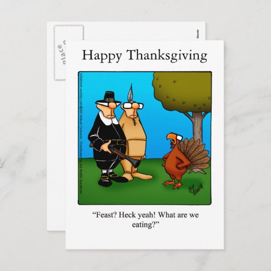 Carte postale Drôle Thanksgiving "Feast Heck Yeah" (Devant / Derrière)