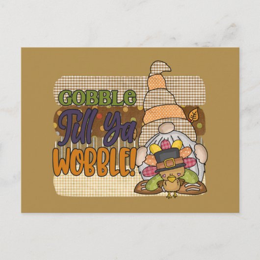 Carte Postale drôle Thanksgiving gobble wobble gnome turkey (Devant)