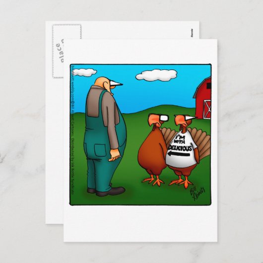 Carte postale drôle Thanksgiving "I'm With Delicio (Devant / Derrière)