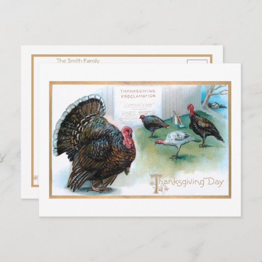 Carte Postale Drôle Thanksgiving Turkeys Lecture Proclamation (Devant / Derrière)