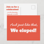 Carte Postale Drôle Typographie moderne Nous Avons Elopé Faire-p (Devant / Derrière)